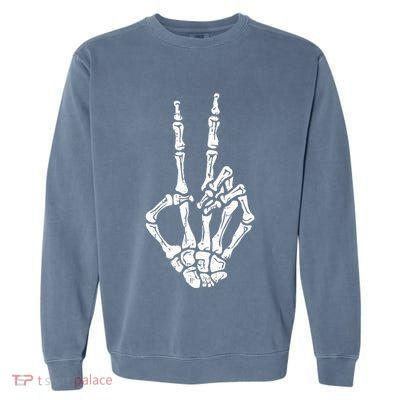 Skeleton Hand Peace Sign Halloween Costume Bones Garment-Dyed Sweatshirt