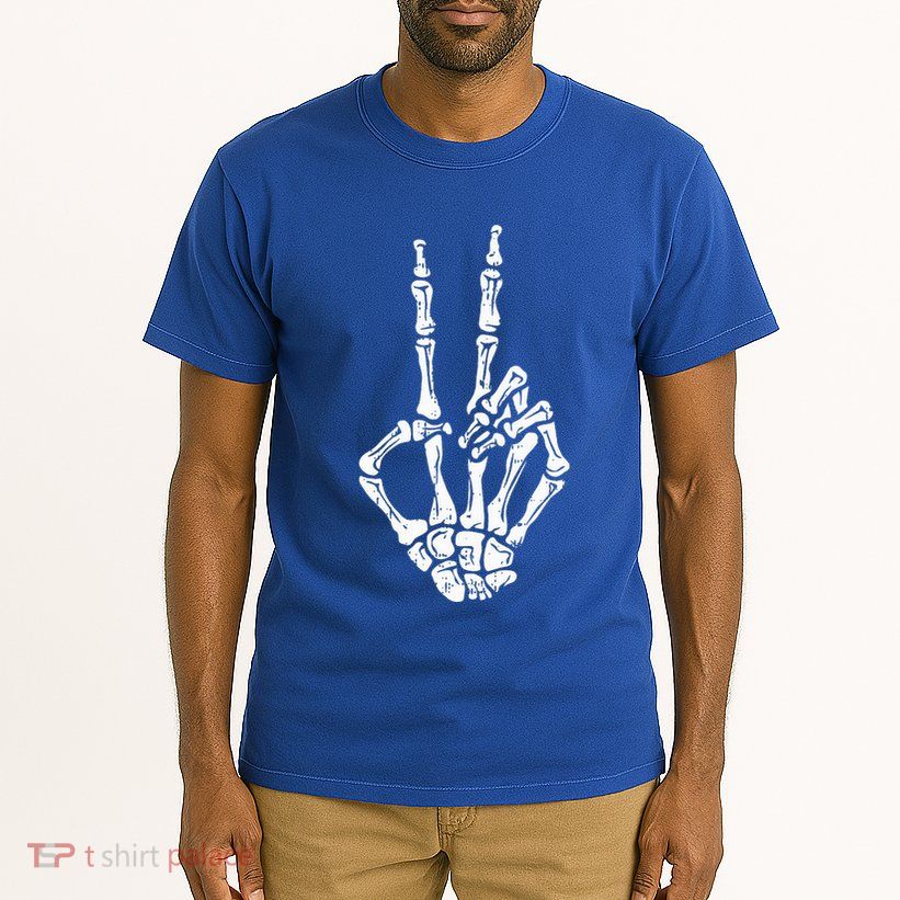 Skeleton Hand Peace Sign Halloween Costume Bones Tall T-Shirt