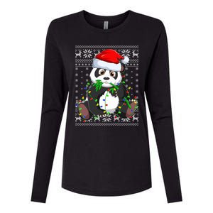 Santa Hat Panda Xmas Lighting Ugly Panda Christmas Great Gift Womens Cotton Relaxed Long Sleeve T-Shirt