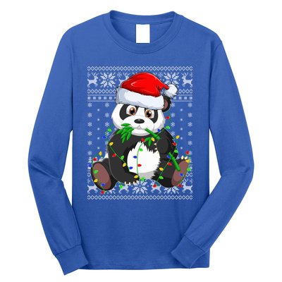 Santa Hat Panda Xmas Lighting Ugly Panda Christmas Great Gift Long Sleeve Shirt