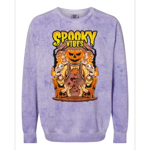 Spooky Halloween Pumpkin And Flames Graphic Colorblast Crewneck Sweatshirt