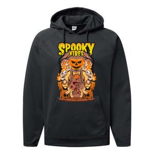 Spooky Halloween Pumpkin And Flames Graphic Performance Fleece Hoodie