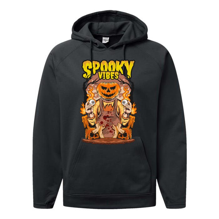 Spooky Halloween Pumpkin And Flames Graphic Performance Fleece Hoodie