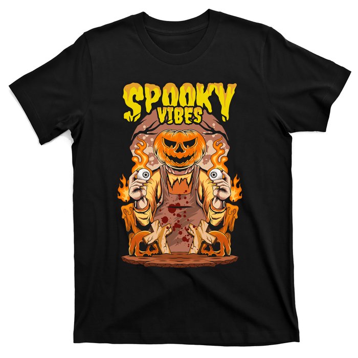 Spooky Halloween Pumpkin And Flames Graphic T-Shirt