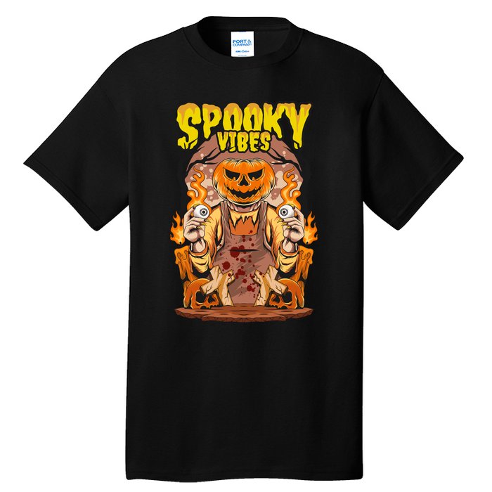 Spooky Halloween Pumpkin And Flames Graphic Tall T-Shirt