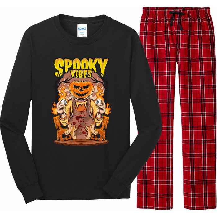 Spooky Halloween Pumpkin And Flames Graphic Long Sleeve Pajama Set