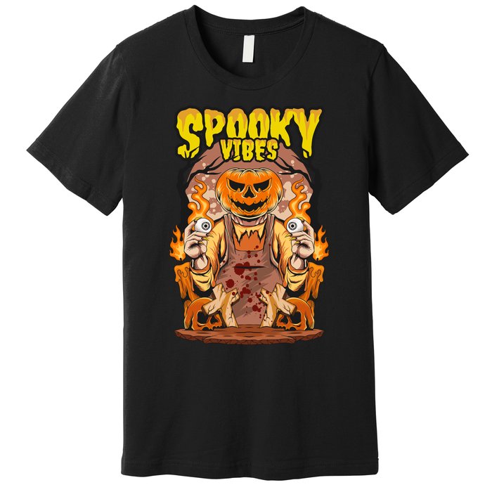 Spooky Halloween Pumpkin And Flames Graphic Premium T-Shirt