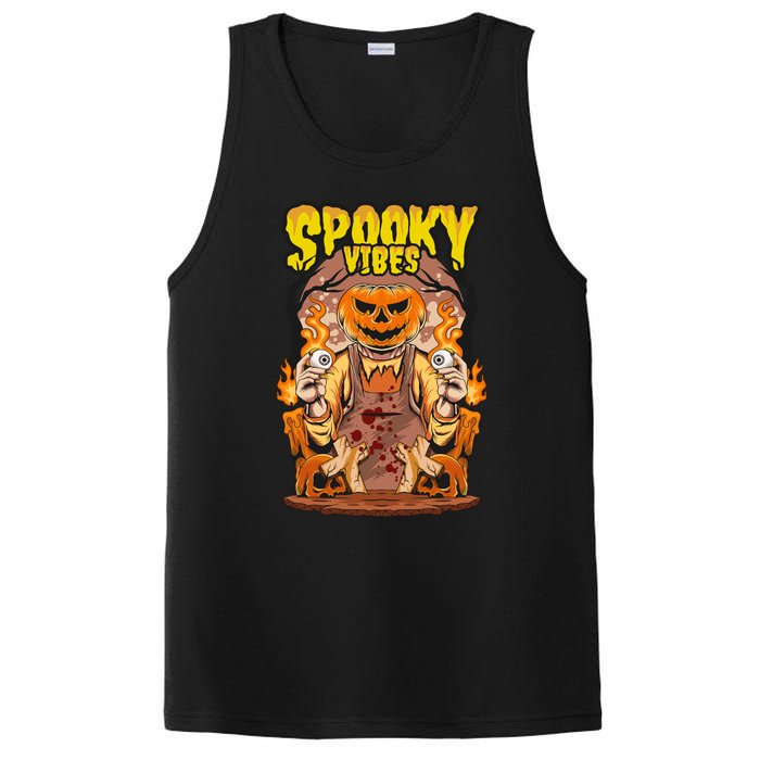 Spooky Halloween Pumpkin And Flames Graphic PosiCharge Competitor Tank