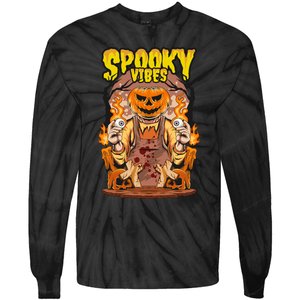 Spooky Halloween Pumpkin And Flames Graphic Tie-Dye Long Sleeve Shirt