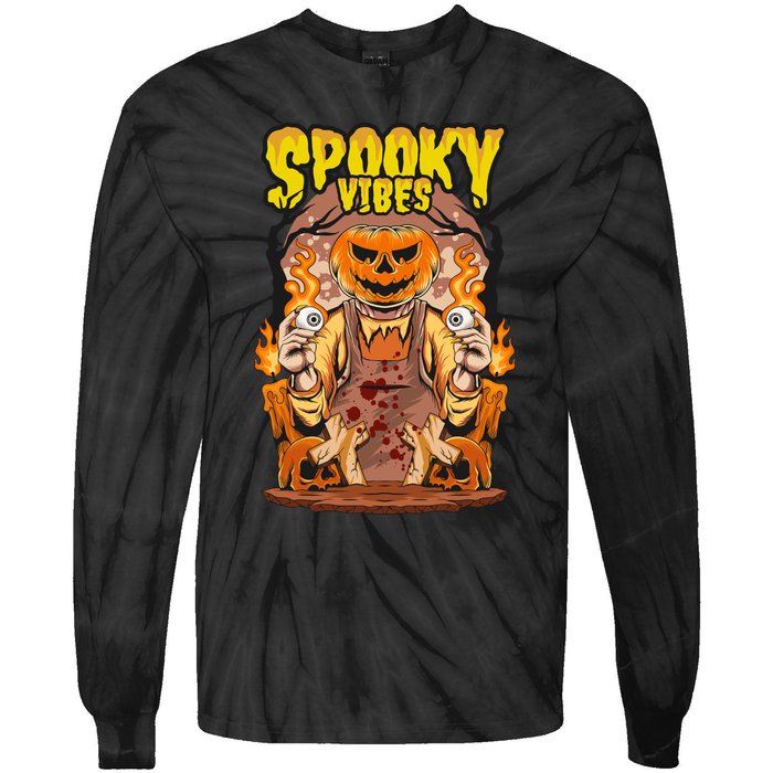 Spooky Halloween Pumpkin And Flames Graphic Tie-Dye Long Sleeve Shirt