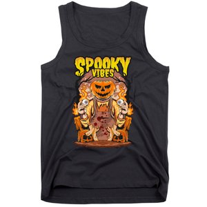 Spooky Halloween Pumpkin And Flames Graphic Tank Top