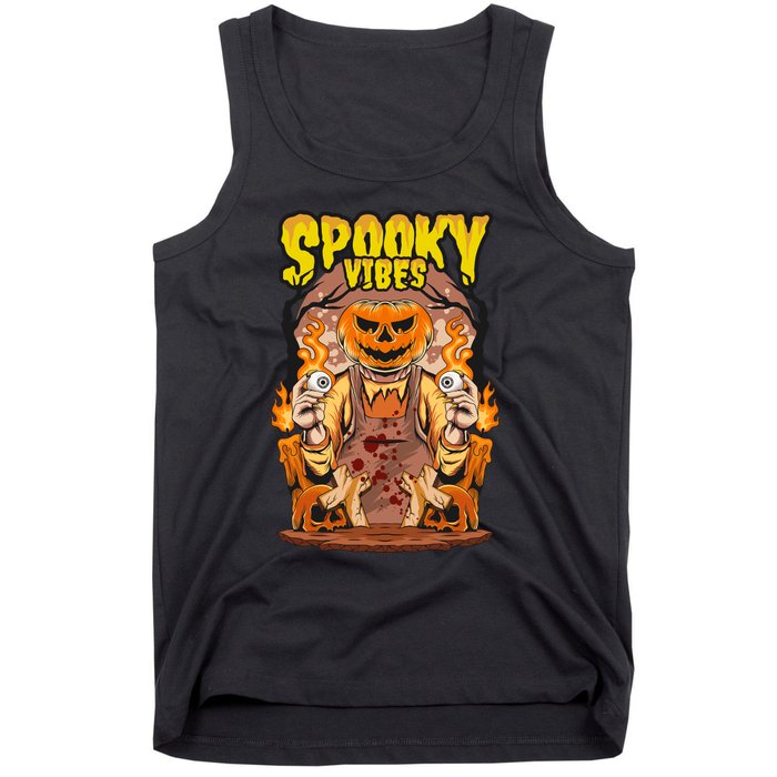 Spooky Halloween Pumpkin And Flames Graphic Tank Top