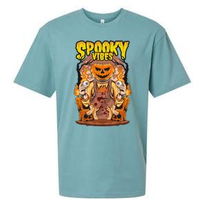 Spooky Halloween Pumpkin And Flames Graphic Sueded Cloud Jersey T-Shirt