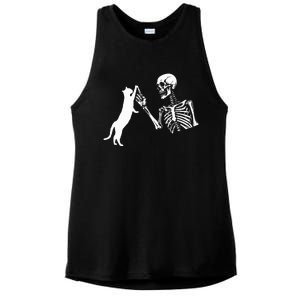 Skeleton Hand Playing Cat Funny Halloween Ladies PosiCharge Tri-Blend Wicking Tank