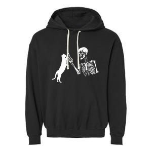 Skeleton Hand Playing Cat Funny Halloween Garment-Dyed Fleece Hoodie