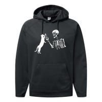 Skeleton Hand Playing Cat Funny Halloween Performance Fleece Hoodie