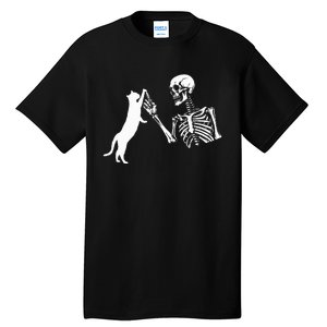 Skeleton Hand Playing Cat Funny Halloween Tall T-Shirt