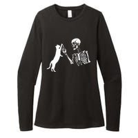 Skeleton Hand Playing Cat Funny Halloween Womens CVC Long Sleeve Shirt