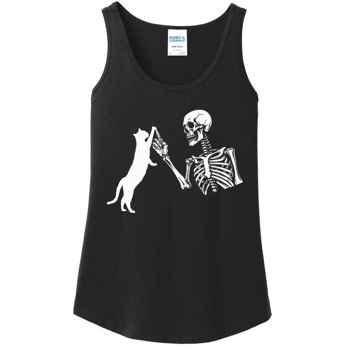 Skeleton Hand Playing Cat Funny Halloween Ladies Essential Tank