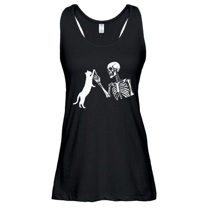 Skeleton Hand Playing Cat Funny Halloween Ladies Essential Flowy Tank