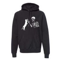 Skeleton Hand Playing Cat Funny Halloween Premium Hoodie