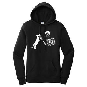 Skeleton Hand Playing Cat Funny Halloween Women's Pullover Hoodie