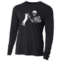 Skeleton Hand Playing Cat Funny Halloween Cooling Performance Long Sleeve Crew