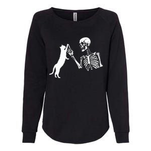 Skeleton Hand Playing Cat Funny Halloween Womens California Wash Sweatshirt