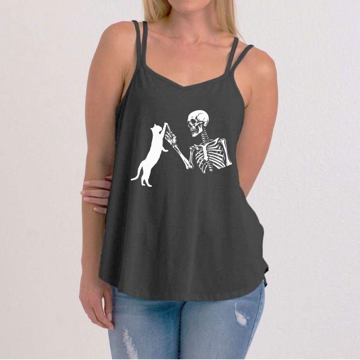 Skeleton Hand Playing Cat Funny Halloween Women's Strappy Tank