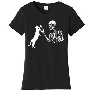 Skeleton Hand Playing Cat Funny Halloween Women's T-Shirt