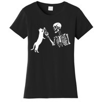 Skeleton Hand Playing Cat Funny Halloween Women's T-Shirt