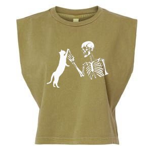 Skeleton Hand Playing Cat Funny Halloween Garment-Dyed Women's Muscle Tee