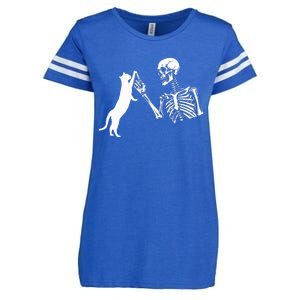 Skeleton Hand Playing Cat Funny Halloween Enza Ladies Jersey Football T-Shirt