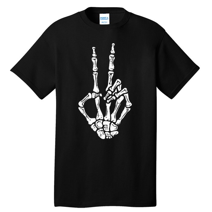 Skeleton Hand Peace Sign Halloween Costume Bones Tall T-Shirt