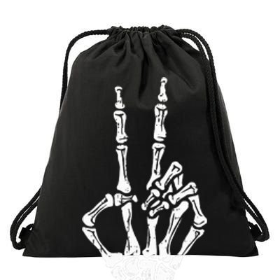 Skeleton Hand Peace Sign Halloween Costume Bones Drawstring Bag