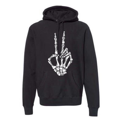 Skeleton Hand Peace Sign Halloween Costume Bones Premium Hoodie