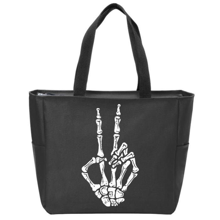 Skeleton Hand Peace Sign Halloween Costume Bones Zip Tote Bag