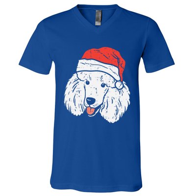 Santa Hat Poodle Christmas Xmas Dog Lover Owner Gift V-Neck T-Shirt