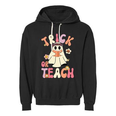 Spooky Halloween Retro Floral Ghost Teacher Costume Garment-Dyed Fleece Hoodie