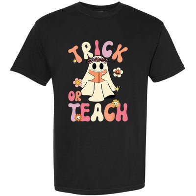 Spooky Halloween Retro Floral Ghost Teacher Costume Garment-Dyed Heavyweight T-Shirt