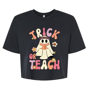 Spooky Halloween Retro Floral Ghost Teacher Costume Bella+Canvas Jersey Crop Tee