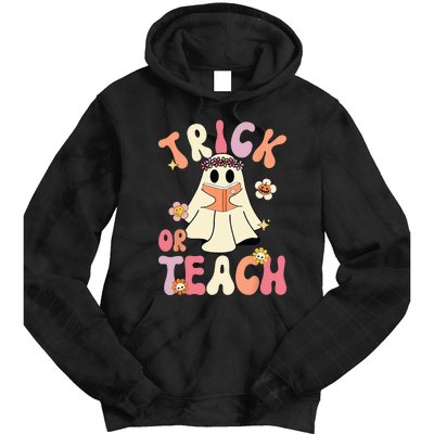 Spooky Halloween Retro Floral Ghost Teacher Costume Tie Dye Hoodie