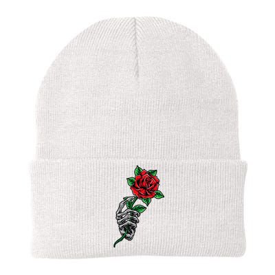 Skeleton Hand Red Rose Flower Knit Cap Winter Beanie