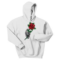 Skeleton Hand Red Rose Flower Kids Hoodie