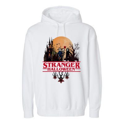 Stranger Halloween Retro 90s Horror Movie Upsidedown Garment-Dyed Fleece Hoodie