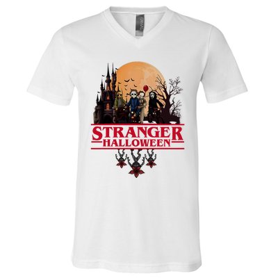 Stranger Halloween Retro 90s Horror Movie Upsidedown V-Neck T-Shirt