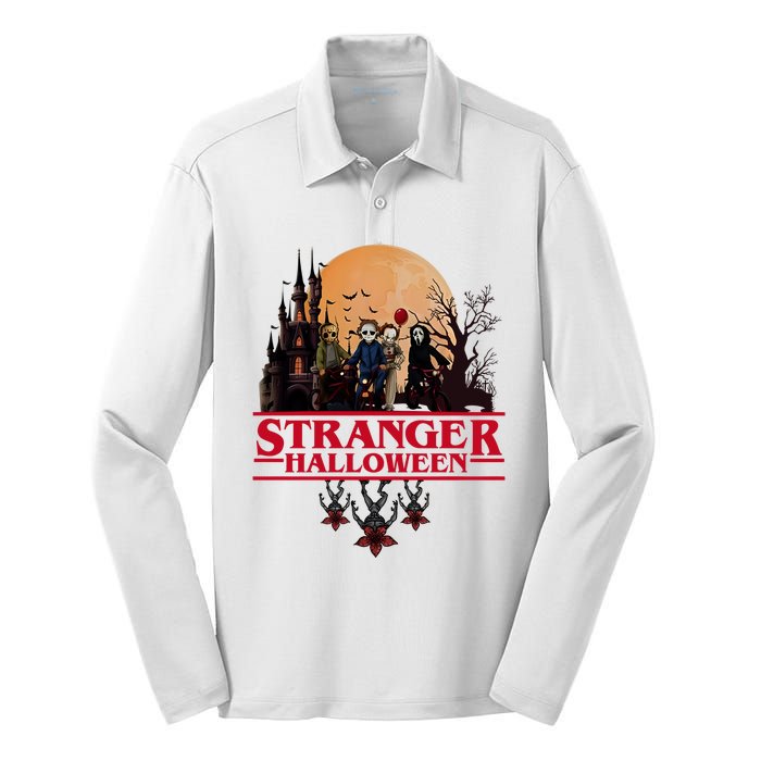 Stranger Halloween Retro 90s Horror Movie Upsidedown Silk Touch Performance Long Sleeve Polo