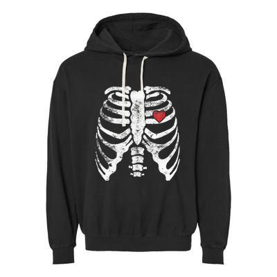 Skeleton Heart Rib Cage XRay Adult Kids Funny Halloween Garment-Dyed Fleece Hoodie