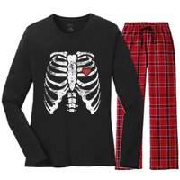 Skeleton Heart Rib Cage XRay Adult Kids Funny Halloween Women's Long Sleeve Flannel Pajama Set 