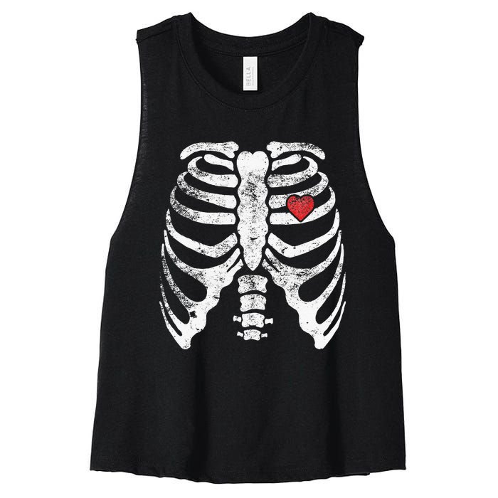 Skeleton Heart Rib Cage XRay Adult Kids Funny Halloween Women's Racerback Cropped Tank